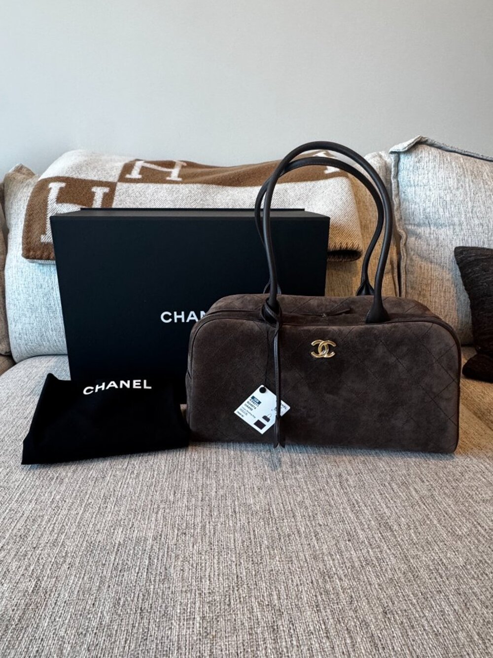 Authentic Chanel Large Perfect Bowling Bag in Brown 26B - Picture 2 of 11